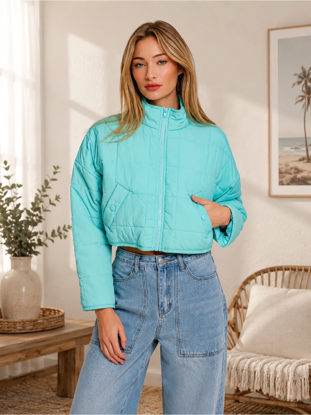 Le Lis Move Aqua Cropped Puffer Jacket NWT Medium